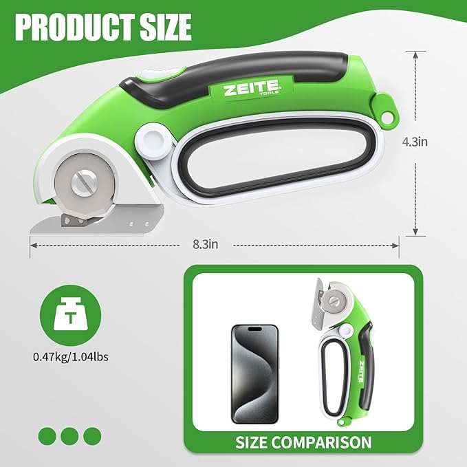 ZEITE 4V Cardboard Box Cutter,Cordless Electric Scissors,Max Cutting 1/4",Ideal for Cardboard,Thin Carpet & Plastic Recycling,Easy to Hold and Safe,Green