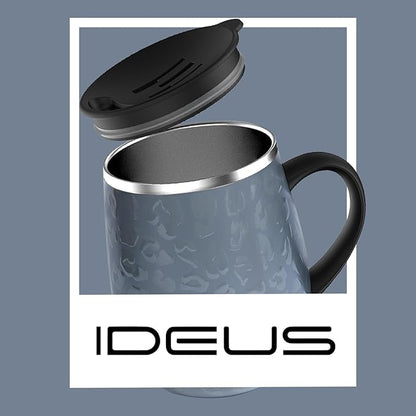 Ideus 16 oz Insulated Coffee Mug with Handle and Lid, Double Wall Stainless Steel Vacuum Thermal Coffee Mug, Travel Coffee Cup Thermal Cup for Home and Office, Leopard Gray
