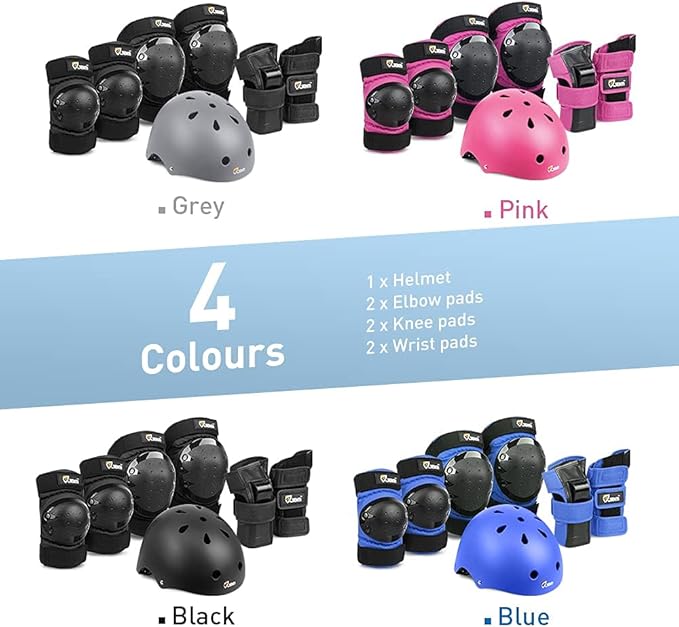 JBM Adult & Kid Skating Protective Gear Set for Beginner to Advanced, Skateboard Helmet Knee and Elbow Pads with Wrist Guards for Inline Roller Skating, Scooter, Skateboarding