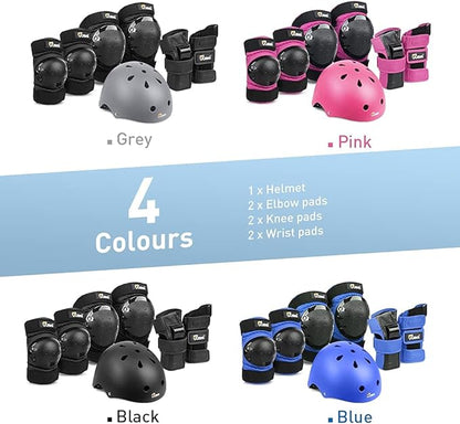 JBM Adult & Kid Skating Protective Gear Set for Beginner to Advanced, Skateboard Helmet Knee and Elbow Pads with Wrist Guards for Inline Roller Skating, Scooter, Skateboarding