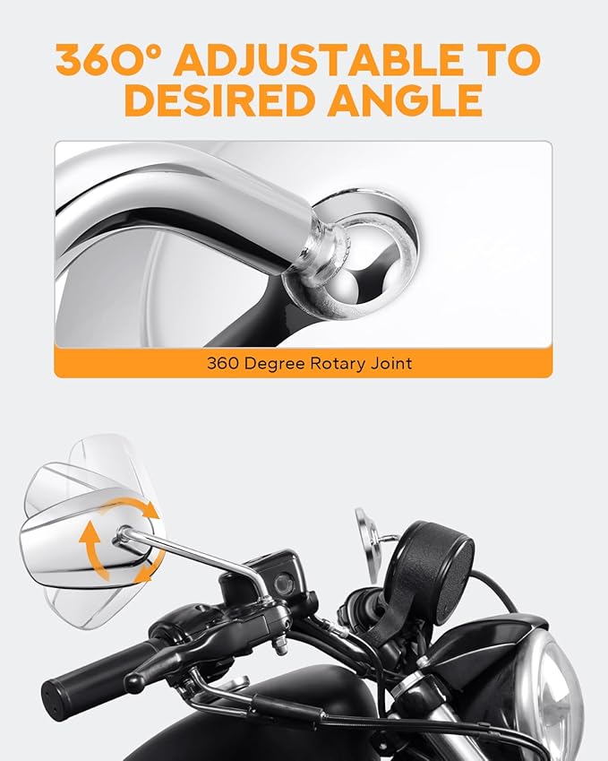PBYMT Motorcycle Rear View Mirrors M8 Chrome Motorcycle Mirrors 360 Degree Adjustment Side Mirror Compatible with Harley Sportster Touring Dyna Softail Road King Street Glide 1982-2023