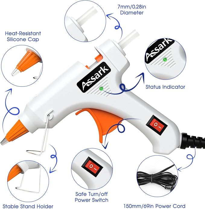 Hot Glue Gun Kit with 30 Glue Sticks(130mm x 7mm), Fast Preheating Hot Melt, High Temp for School Crafts DIY Arts and Quick Home Repairs, 20W White