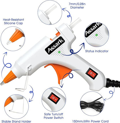 Hot Glue Gun Kit with 30 Glue Sticks(130mm x 7mm), Fast Preheating Hot Melt, High Temp for School Crafts DIY Arts and Quick Home Repairs, 20W White