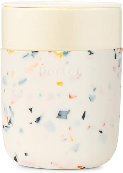W&P Porter Ceramic Mug w/ Protective Silicone Sleeve, Terrazzo Cream 12 Ounces | On-the-Go | Reusable Cup for Coffee or Tea | Portable | Dishwasher Safe