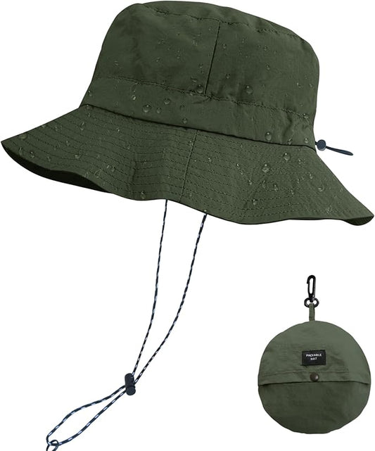 PFFY Quick Dry Waterproof Packable Bucket Hat for Women Men Outdoor Sun Hats with Detachable Chin Strap