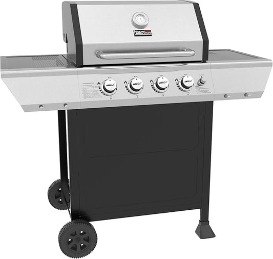 Royal Gourmet 4-Burner Propane Gas Grill with Warming Rack, Outdoor BBQ Grill with 34,000 BTUs Output for Patio Garden Barbecue Grilling, Black & Silver