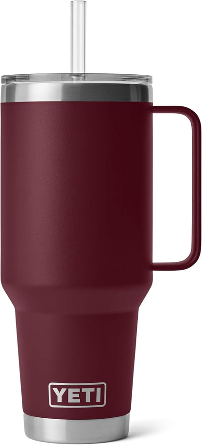 YETI Rambler 42 oz Tumbler with Handle and Straw Lid, Travel Mug Water Tumbler, Vacuum Insulated Cup with Handle, Stainless Steel, Wild Vine Red