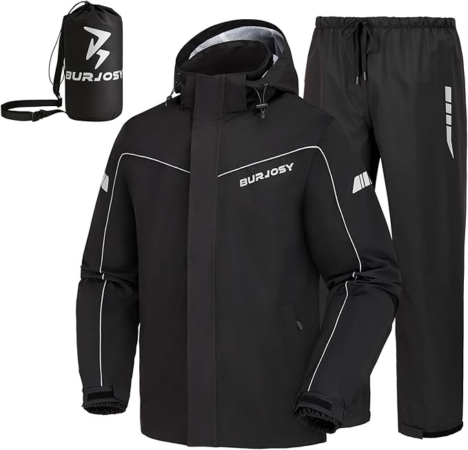 Rain Suit for Men, Packable Waterproof Rain Jacket & Pants, Reflective Raincoat Rain Gear for Outdoor Golf Hiking Fishing