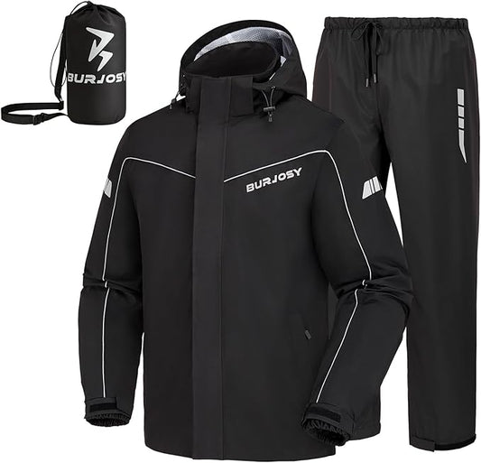Rain Suit for Men, Packable Waterproof Rain Jacket & Pants, Reflective Raincoat Rain Gear for Outdoor Golf Hiking Fishing