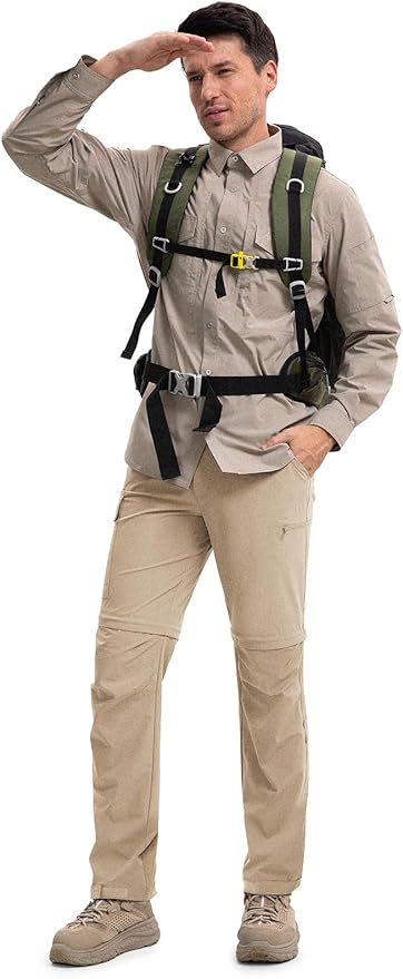 Moosehill Men's-Hiking-Pants Convertible Quick-Dry Water-Resistant Lightweight Zip-Off Outdoor with 5 Deep Pockets