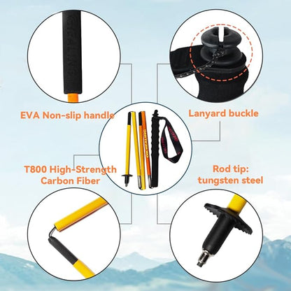 High Strength 5-Section Foldable Carbon Fiber Trekking Poles - 115g/125g/130g, Compact Hiking Staff for Men & Women, Ideal for Hiking, Trekking, Mountaineering & Backpacking