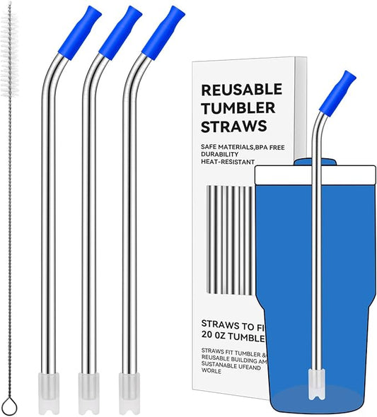 Reusable Metal Straws with Silicone Tip for Stanley 20oz,Stainless Steel Drinking Straws for 20oz Tumbler,3 Bent Tubes & 6 Tips& 1 Cleanr Brush(Iris