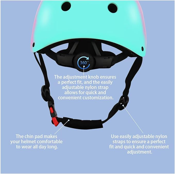 Color Gradient Adjustable Kids Bike Helmet with Knee & Elbow Pads Set | Multi-Sport Safety Gear for Boys & Girls Ages 5-14 | Skateboarding, Scooters, Roller & Inline Skating, Longboarding