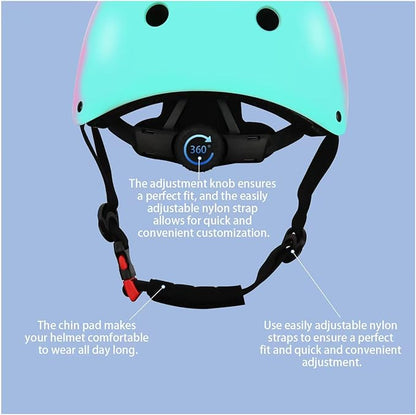 Color Gradient Adjustable Kids Bike Helmet with Knee & Elbow Pads Set | Multi-Sport Safety Gear for Boys & Girls Ages 5-14 | Skateboarding, Scooters, Roller & Inline Skating, Longboarding