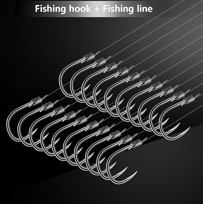 AMHDV Tiny Fishing Hooks with Line, Small Fishing Hook and Leader (Pack of 20)