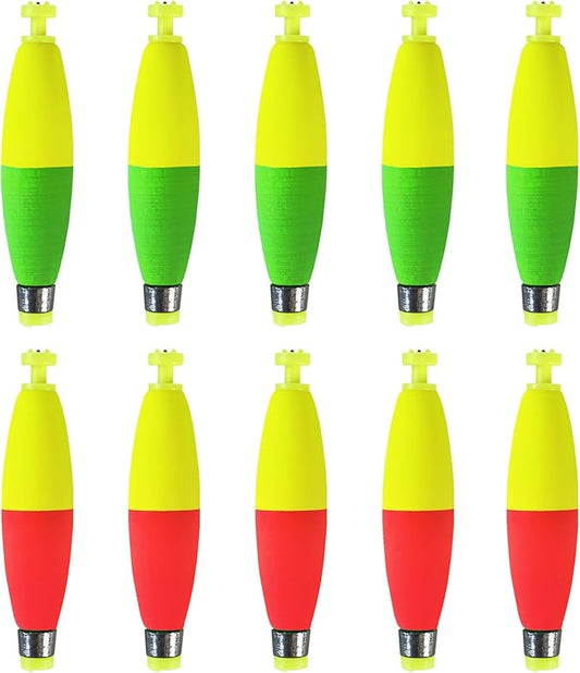 Weighted Bobbers for Fishing Floats Cigar Shape EVA Foam Snap-on Fishing Bobbers for Crappie Bluegill Panfish Trout Catfish Bass 10 Packs