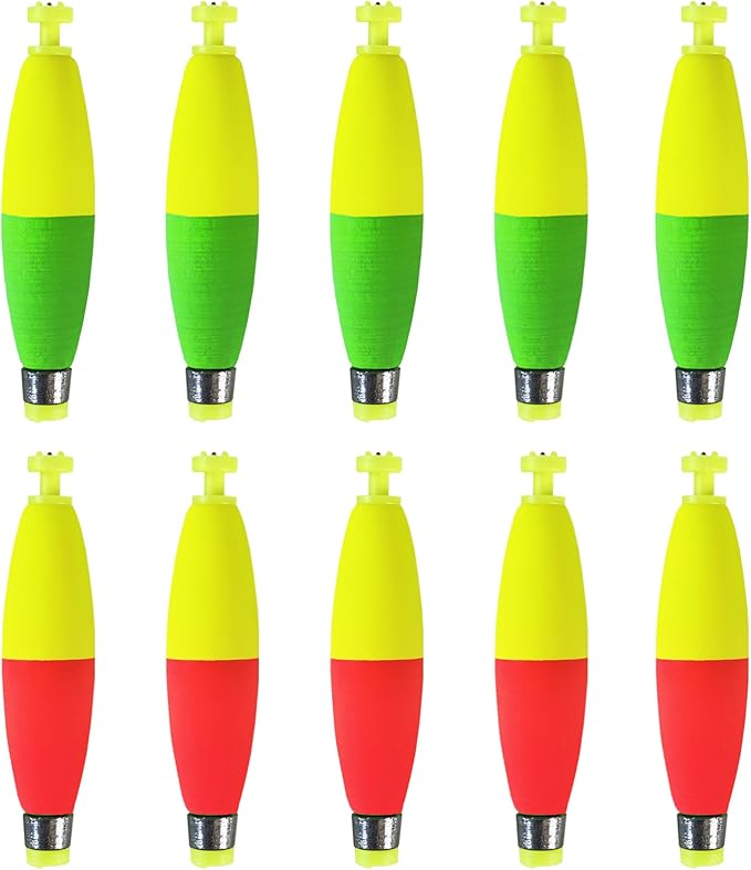 Weighted Bobbers for Fishing Floats Cigar Shape EVA Foam Snap-on Fishing Bobbers for Crappie Bluegill Panfish Trout Catfish Bass 10 Packs