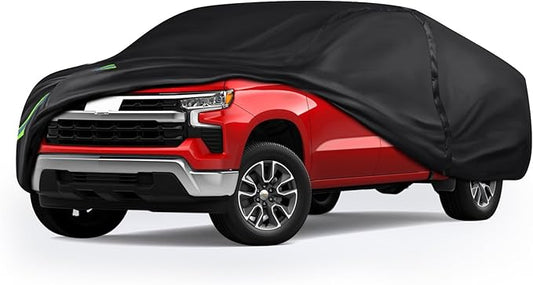 16-Layer 600D Heavy Duty Universal Full Car Cover for Outdoor & Indoor Use - All Weather Sun UV Rain Snow Dust Proof, Waterproof Scratch Resistant, Fits Pickup Body Length 180"-206" /15-17.1 ft