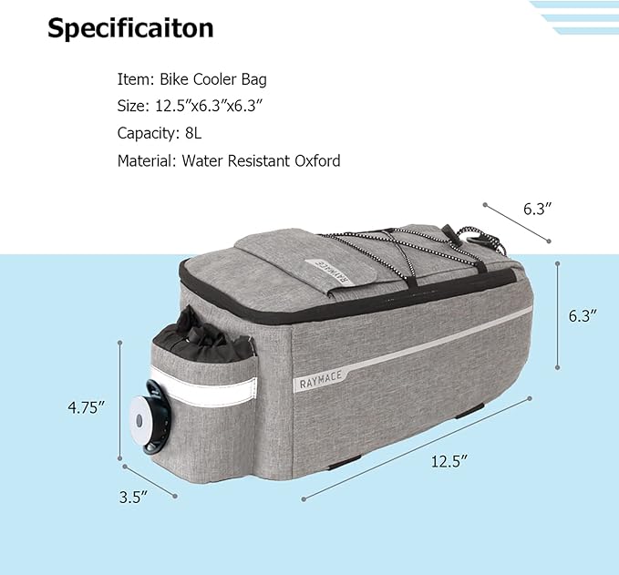 RAYMACE Bike Rear Rack Bag with Tail Light, Bike Truck Cooler Bag for Warm or Cold Items