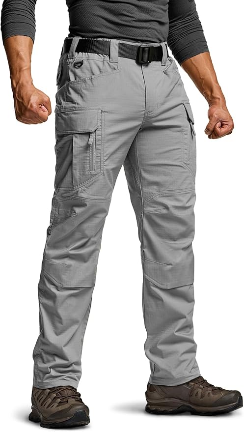 CQR Men's Flex Stretch Tactical Pants, Water Resistant Ripstop Cargo Pants, Lightweight EDC Outdoor Work Hiking Pants