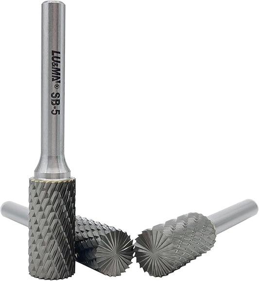 LU&MN SB-5 Tungsten Carbide Burr Cylinder Shape Double Cut Rotary Burrs File(1/2''cutter Dia,1''Cutter Length) with 1/4'' (6.35mm) Shank dia,3PCS