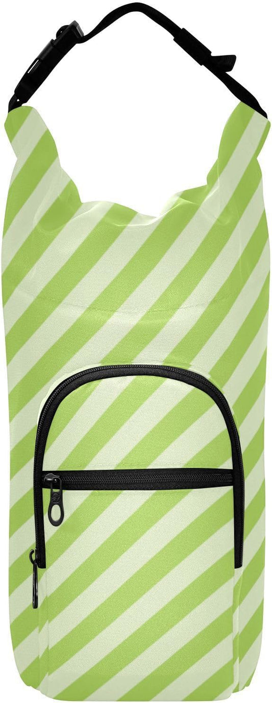 Green Stripes Water Bottle Holder with Strap Insulated Water Bottle Carrier Crossbody Bags Pouch with Phone Pocket for Travel Gym Hiking Walking Running