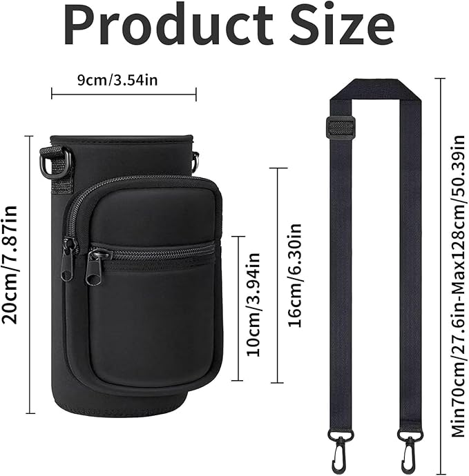 Insulated Water Bottle Holder Sling Bag with Phone Pocket, Adjustable Crossbody Strap for Walking, Hiking, Camping, Fishing