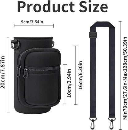 Insulated Water Bottle Holder Sling Bag with Phone Pocket, Adjustable Crossbody Strap for Walking, Hiking, Camping, Fishing