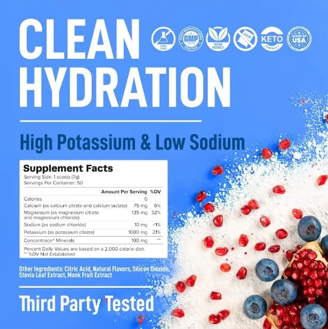 Keppi Electrolytes Powder – Blueberry Pomegranate Flavor 50 Servings – No Sugar Hydration Supplement with Potassium, Magnesium, Sodium – Keto, Vegan, Fasting-Friendly, Zero Calorie Electrolyte Drink