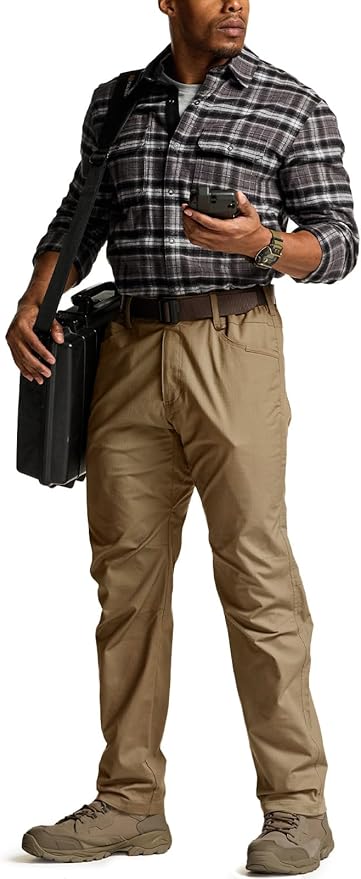 CQR Men's Flex Stretch Tactical Pants, Water Resistant Ripstop Cargo Pants, Lightweight EDC Outdoor Work Hiking Pants