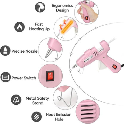 ROMECH 20W Mini Hot Glue Gun with 30 Glue Sticks Set, Fast Preheating Hot Glue Gun Kit Heavy Duty Gluegun for Craft, DIY, Repairs (Pink)