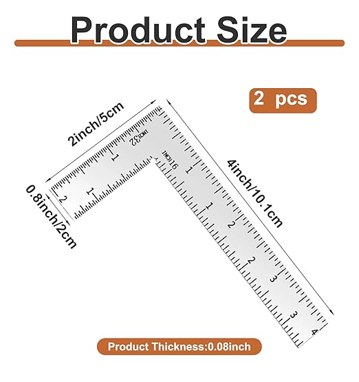 Right Angle Ruler, 2 x 4 inch L Ruler, Stainless Steel L Square for Engineer Carpenter Measuring (Silver)