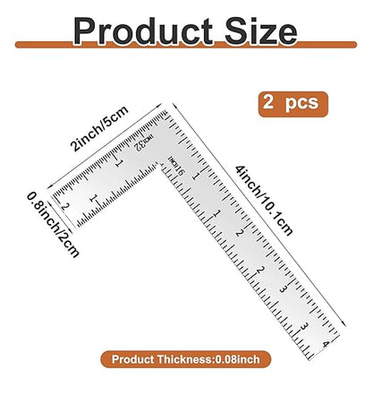 Right Angle Ruler, 2 x 4 inch L Ruler, Stainless Steel L Square for Engineer Carpenter Measuring (Silver)