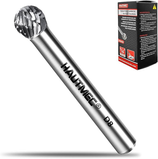 HAUTMEC Tungsten Carbide Rotary Burr Bit – 1/4" Shank, Double Cut Tungsten Rotary File for Die Grinder, Professional Grade, Suit for Metal Carving, Grinding, Engraving & Deburring - HT0450