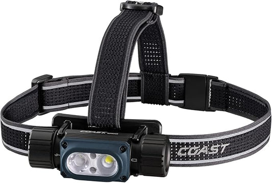 Coast WPH34R 2000 Lumen Waterproof Ultra Bright IP68 USB Rechargeable-Dual Power Headlamp, 6 Modes with Spot and Flood Beams, Blue/Black