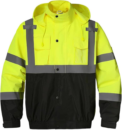 SKSAFETY Hi Vis Reflective Rain suits for Men Waterproof - High Vis Safety Rain Jacket, High Visibility Raincoat for Men
