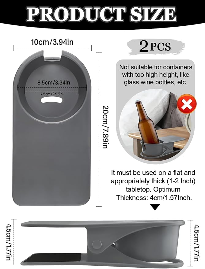 Kalolary 2PCS New Drinking Cup Holder Clip with Groove Table Bottle Cup Stand DIY Glass Cup Clamp Storage Saucer Clip Water Coffee Mug Holder Saucer Clip for Home Desk, Grey