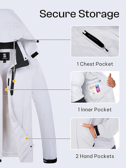 Womens Waterproof Rain jacket Lightweight Active Outdoor Raincoat with Removable Hood