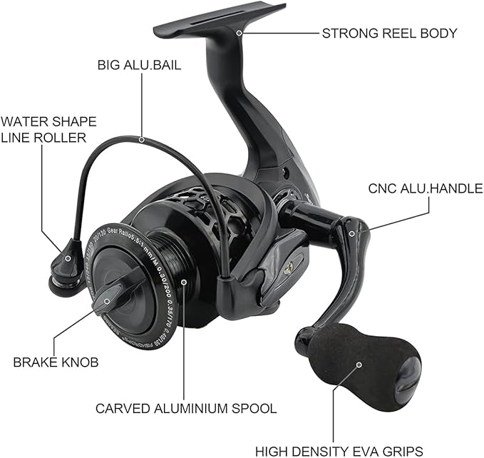 Spinning Fishing Reels 12+1BB Ultra Lightweight Carved Aluminum Spool Reels Affordable Smooth Spinning Reels