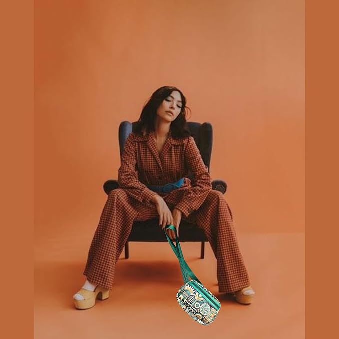 Yewande&co Neoprene Fanny Pack Belt Bag – Lightweight Waterproof Waist Bag with Adjustable Strap, 3 Zippered Pockets, Crossbody Belt Bag for Travel, African Design Crossbody Bags (Bush)