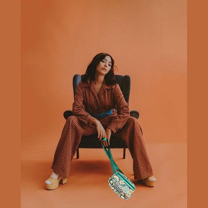 Yewande&co Neoprene Fanny Pack Belt Bag – Lightweight Waterproof Waist Bag with Adjustable Strap, 3 Zippered Pockets, Crossbody Belt Bag for Travel, African Design Crossbody Bags (Bush)