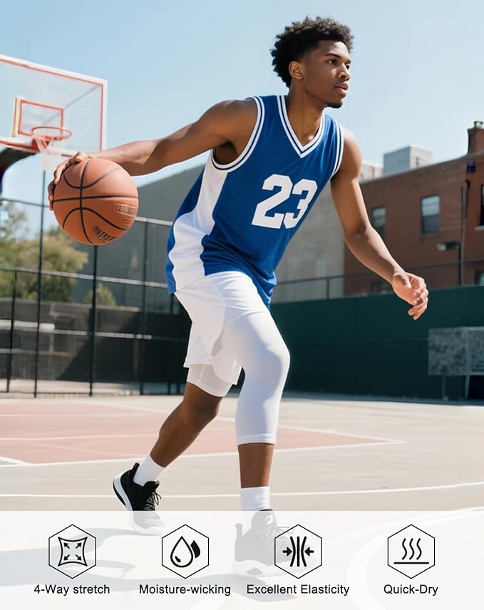 2 Pack Men's 3/4 One Leg Compression Capri Tights Pants Basketball Athletic Running