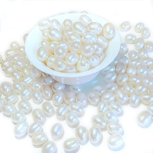 50 Pcs Real Pearl Beads for Jewelry Making AAA 7-8 mm Non-Porous Natural Pearls Beads Real Freshwater Pearls Oval Pearl Bead Loose Gemstone Bead Crafts Gift for Women,DIY Gifts.