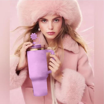 4PCS Silicone Straw Covers Toppers for Stanley Cups 30&40 Oz Tumbler Accessories Flower Straw Caps Purple Red Dust-Proof Reusable Straws Tips Protectors for Stanley Cup 10mm 0.4in Straws