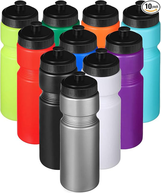 Sunnyray 10 Pcs Squeeze Sports Water Bottle 23 oz Reusable Sports Water Bottle Blank Plastic Water Bottles with Pull Top Cap for Kids Adults Sports Fitness Bike, Dishwasher Safe (Multi Colors)