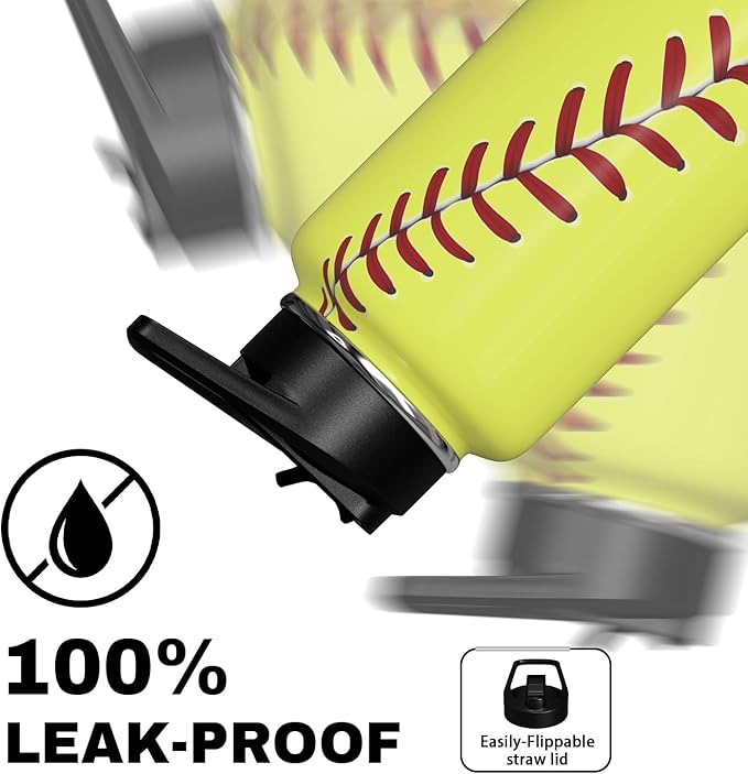 Softball Water Bottle 32oz Insulated Sports Water Bottles Softball Gifts for Men Women Gift for Coach Lovers Fan Players Stuff Accessories for Boys Girls