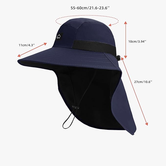 Rosoz Outdoor Sun Hat for Men Women, UPF50+ Protection Safari Cap Wide Brim Mesh Fishing Hat with Neck Flap Beach Garden