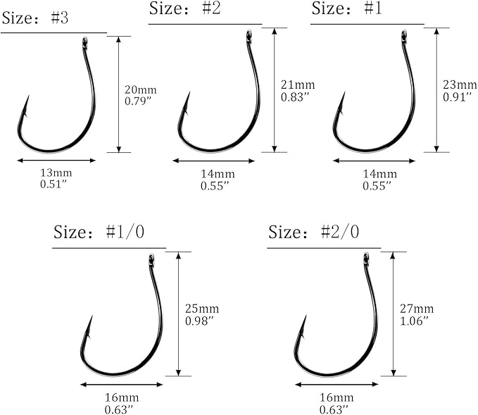 thkfish 50Pcs/100Pcs/Box Fishing Hooks Drop Shot Hooks Wacky Worm Fish Hooks Size #3#2#1 1/0 2/0 Offset Circle Hooks for Fishing