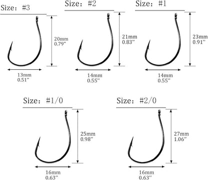 thkfish 50Pcs/100Pcs/Box Fishing Hooks Drop Shot Hooks Wacky Worm Fish Hooks Size #3#2#1 1/0 2/0 Offset Circle Hooks for Fishing