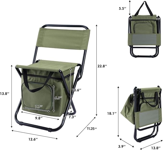 LEADALLWAY Fishing Chair with Cooler Bag Compact Fishing Stool Foldable Camping Chair